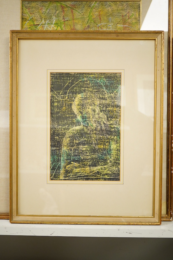 GRBN monogrammist, Surreal compositions, one inscribed Leicester Galleries 1960 and Artist of Chelsea 1964 verso, two mixed medias, largest 47 x 29cm